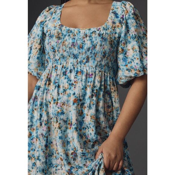 By Anthropologie Short-Sleeve Smocked Babydoll Midi Dress Size XL B32 - Picture 3 of 11